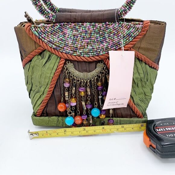 Vintage‎ Prezzo Boho Multicolor Beaded Fabric Handbag-Beaded Handle - Picture 7 of 11